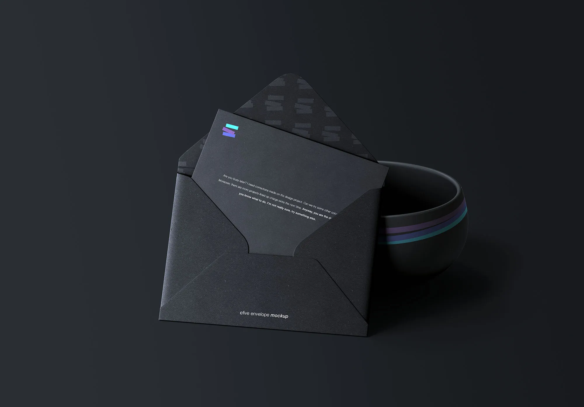 企业信封开启状态设计预览样机模板 Envelope with Bowl Mockup插图(1)