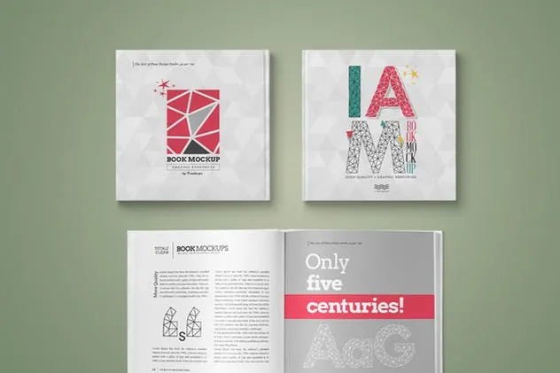 方形精装图书样机套装 Square Book Mock-Up Set插图(8)