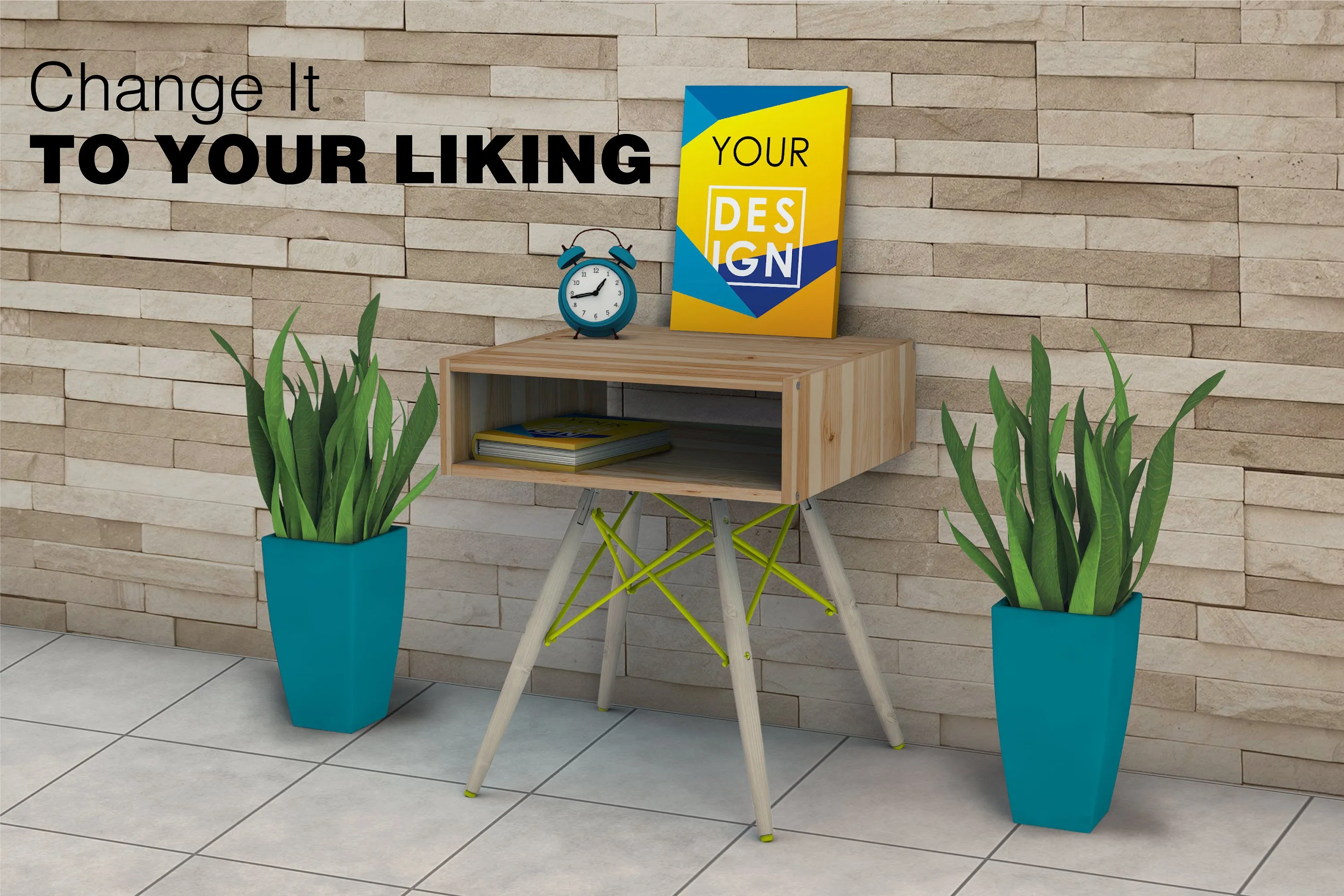 简约固定式办公桌和海报模型Mockups插图(1)