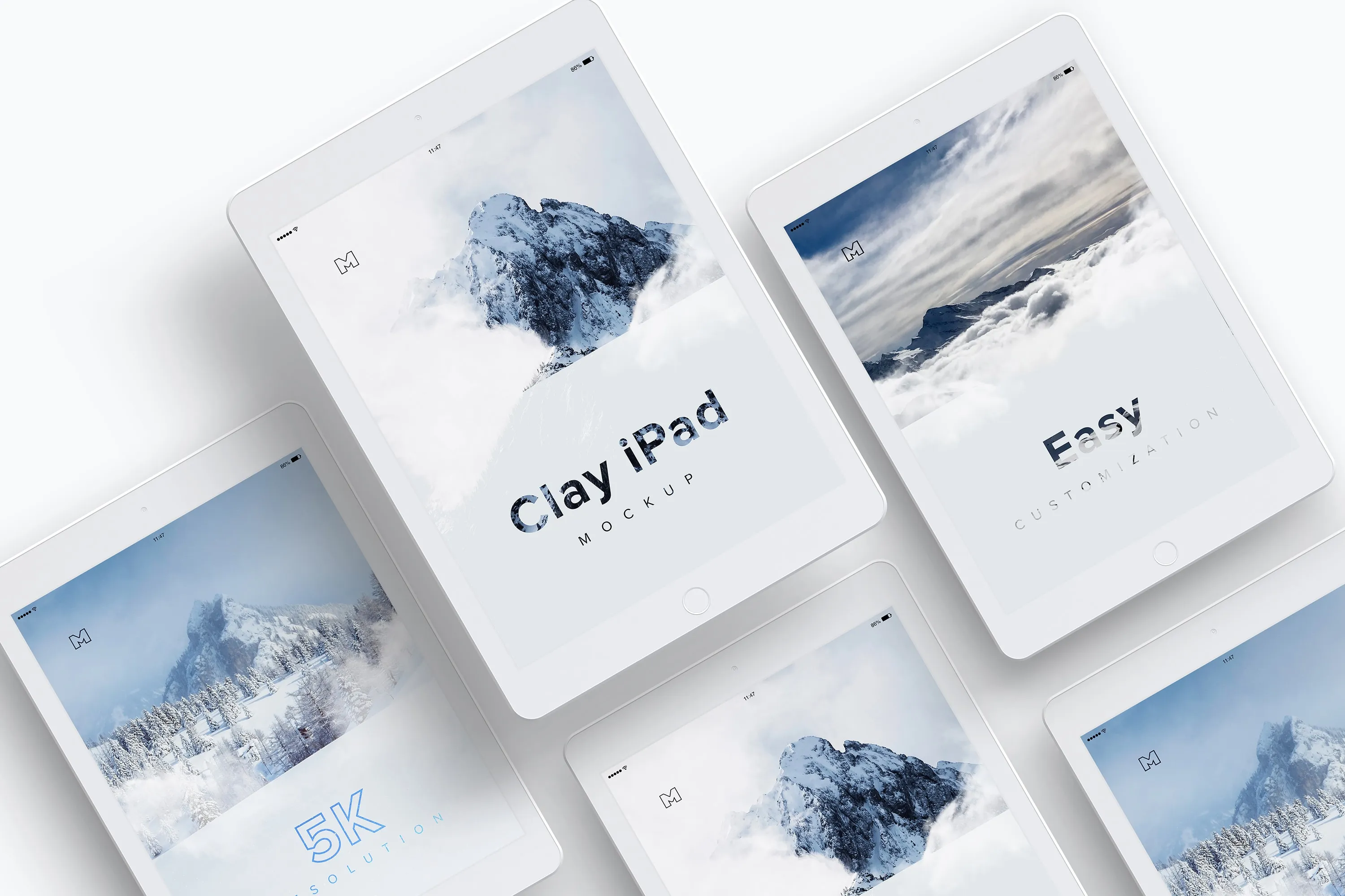 iPad平板电脑UI设计效果图预览等距样机模板 Clay iPad 9.7 Mockup 07