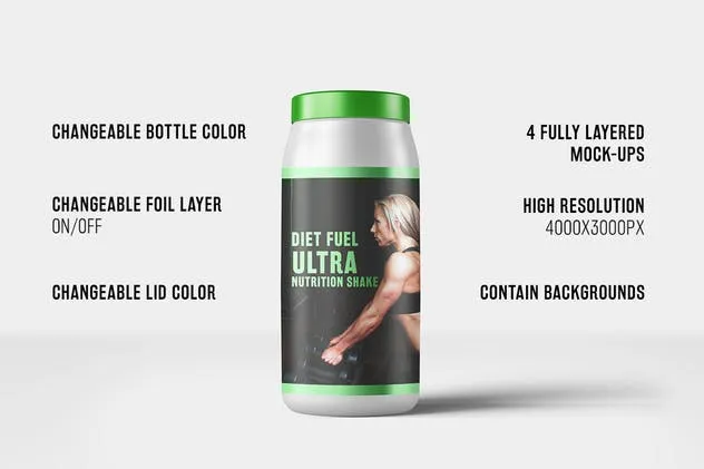 运动营养补充剂包装瓶外观设计样机模板 Sports Nutrition Supplements Bottle Mock-Up插图(1)