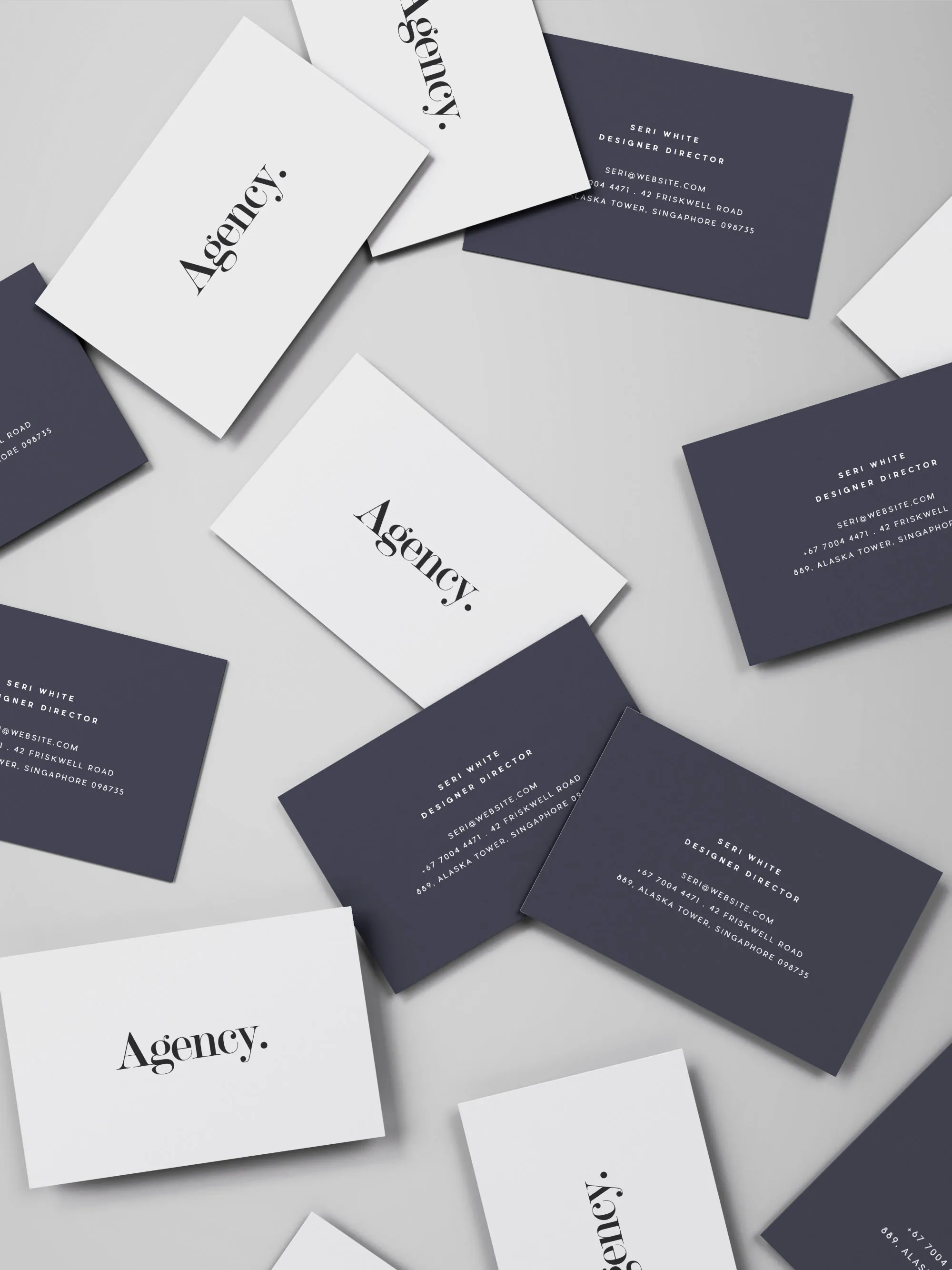 企业名片设计随机摆放俯视图样机模板 Spread of Business Cards Mockup