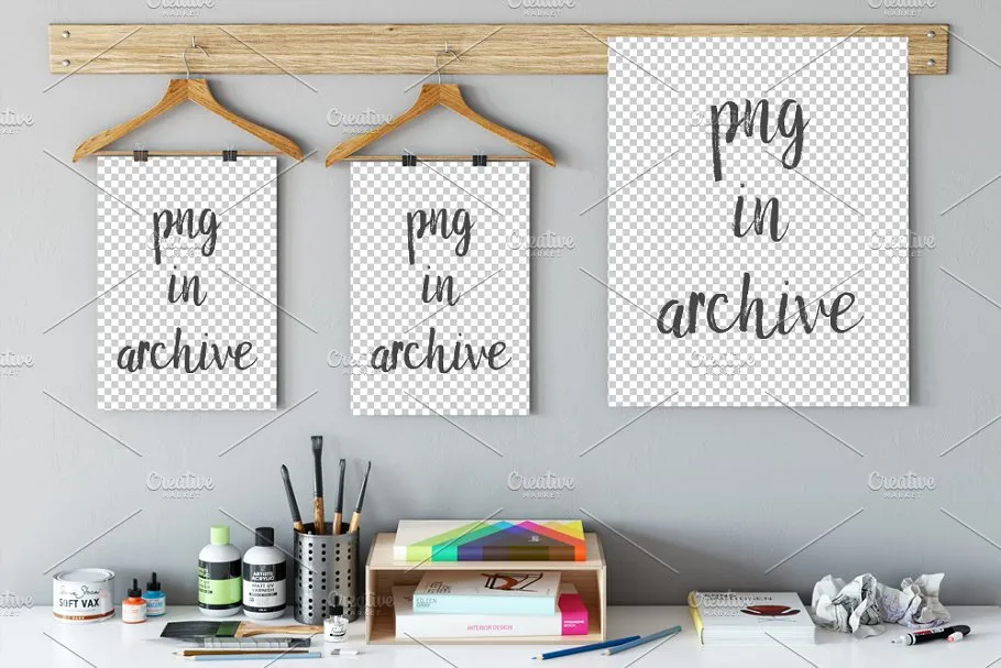 悬挂式艺术作品展示样机模板 Frame Mockup (Hanging Poster)插图(2)