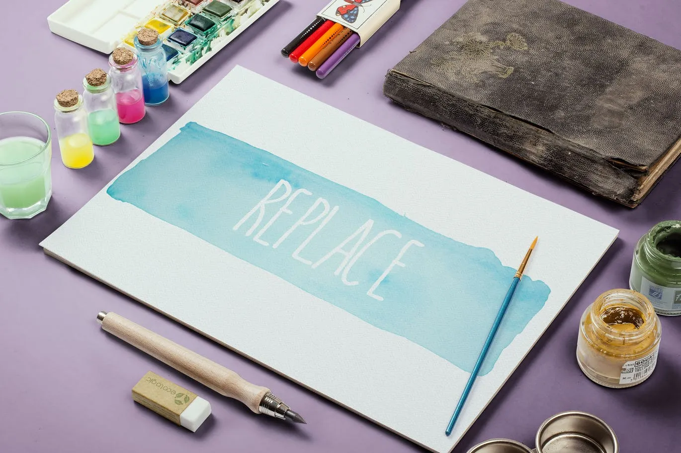 水彩手绘作品欣赏展示样机模板#4 Watercolor Paint Mockup Template #4插图