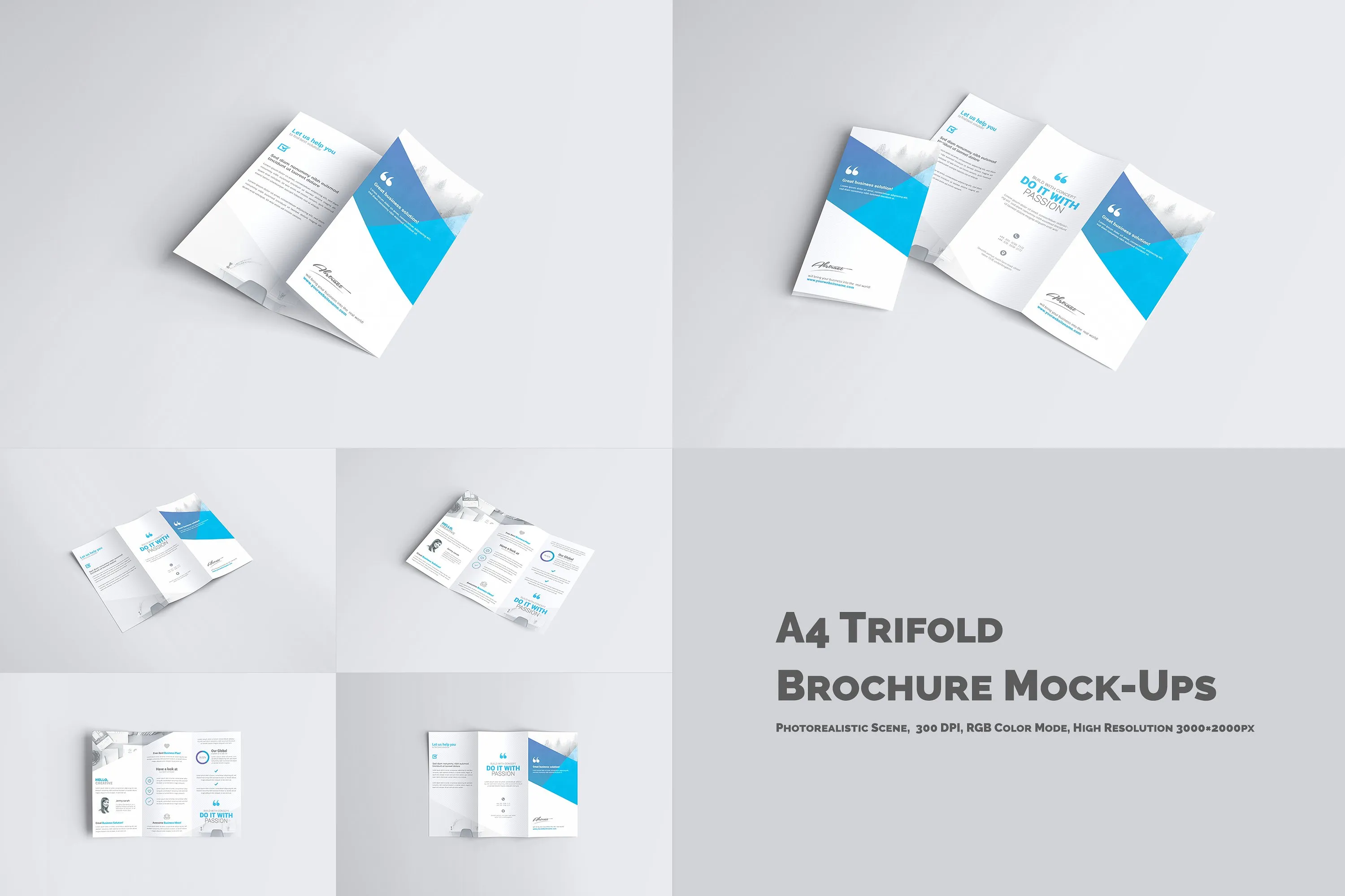 A4折页小册样机 A4 Trifold Brochure Mock-Ups插图(1)