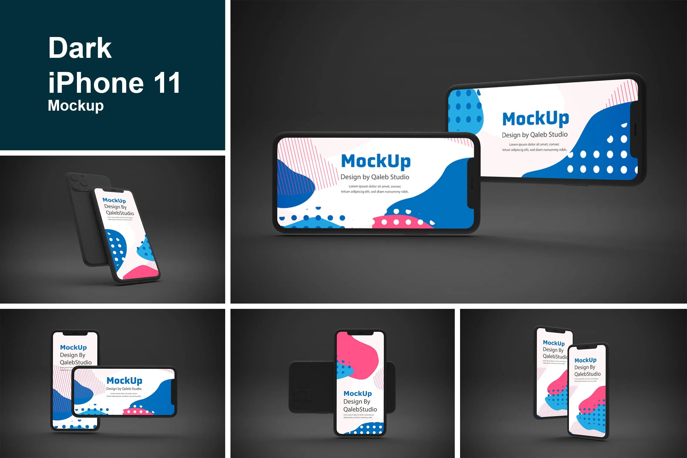 黑色背景iPhone 11智能手机屏幕预览样机 Dark iPhone 11 Mockup插图