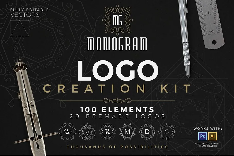 商标Logo设计素材工具包 Logo Creation Kit#8211; Monogram Edition