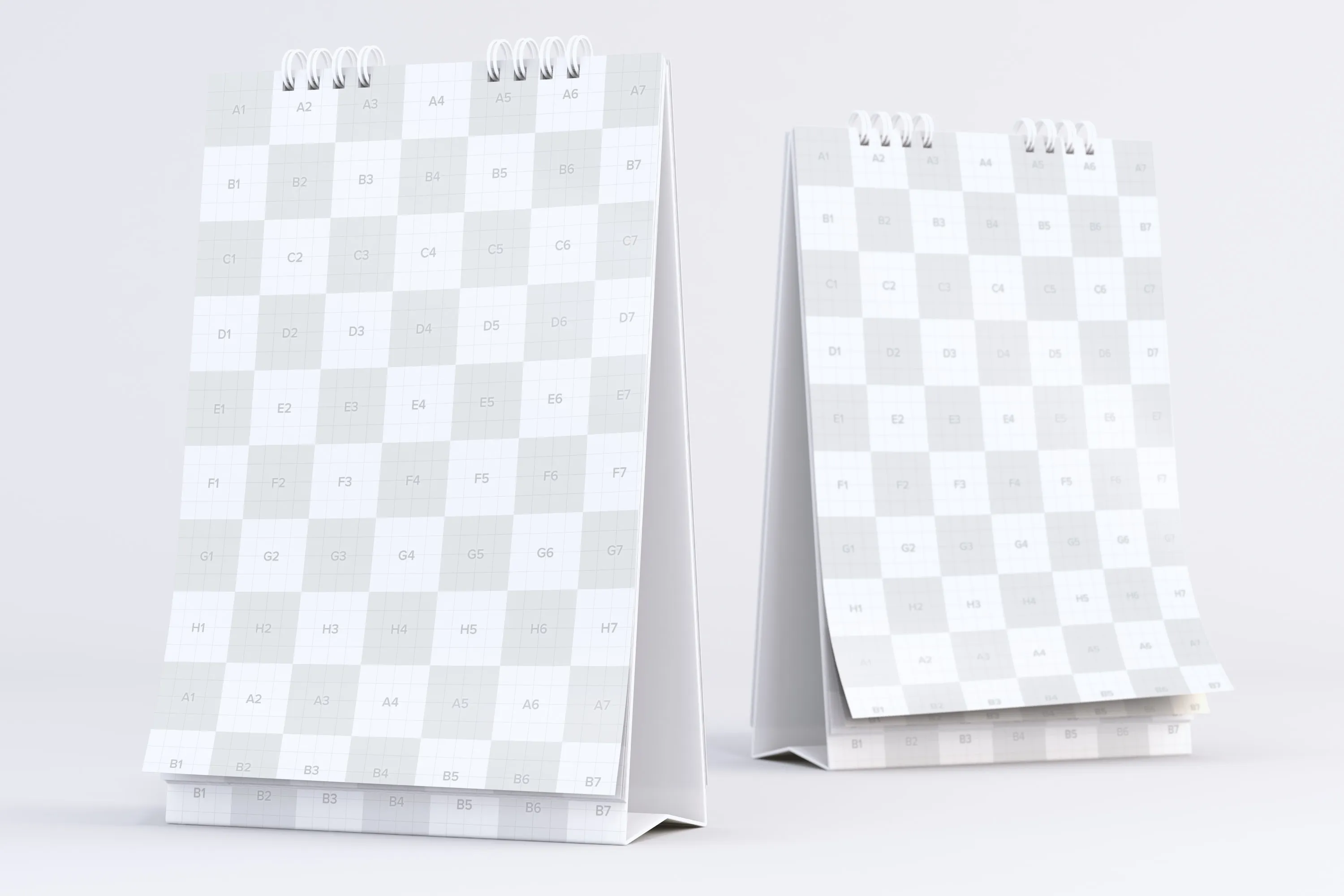 纵向活页桌面日历设计预览前视图＆后视图样机 Desktop Portrait Calendars Mockup Front and Back View