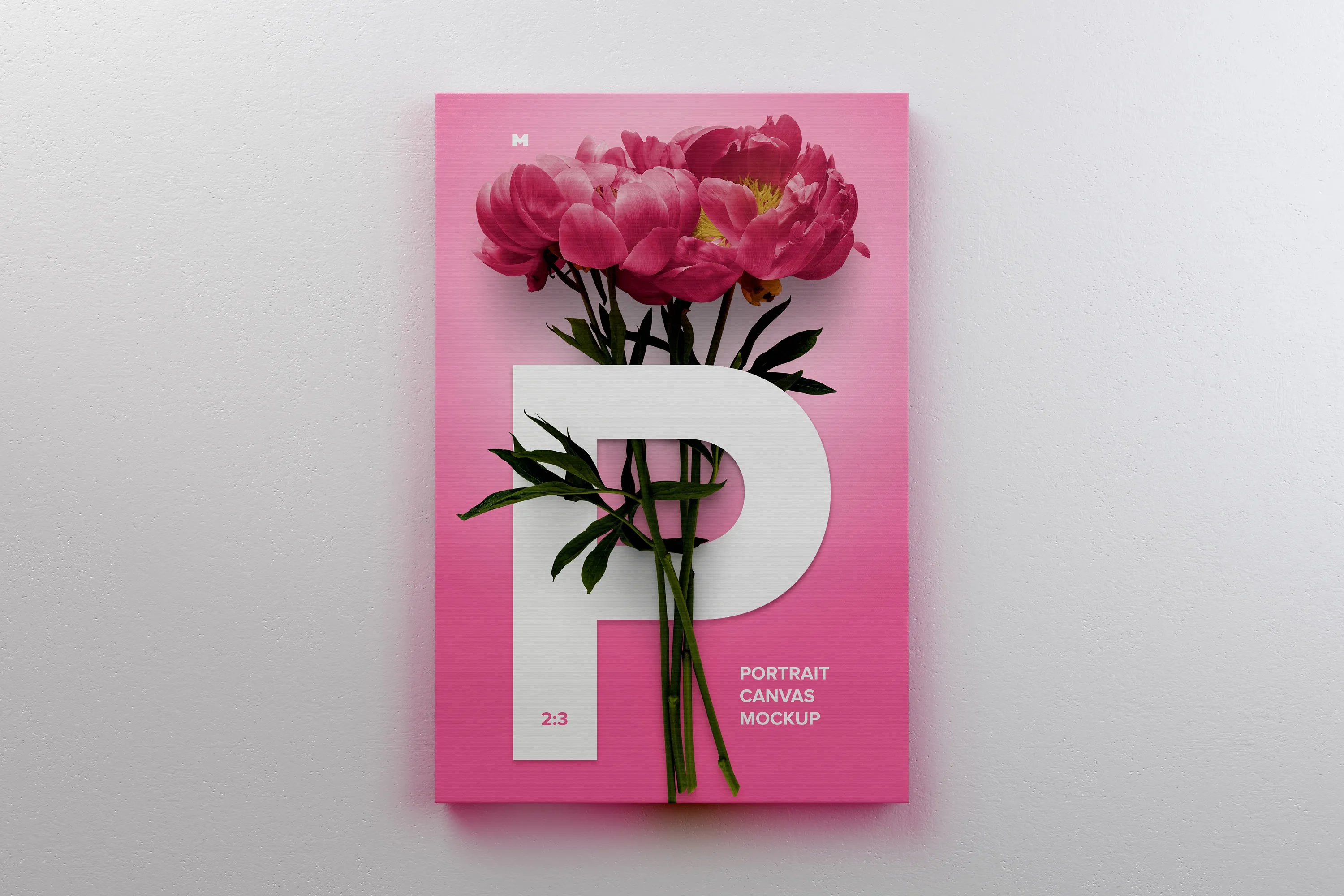 挂墙画布绘画作品＆照片展示正视图样机 2:3 Portrait Canvas Mockup Hanging on Wall, Front View