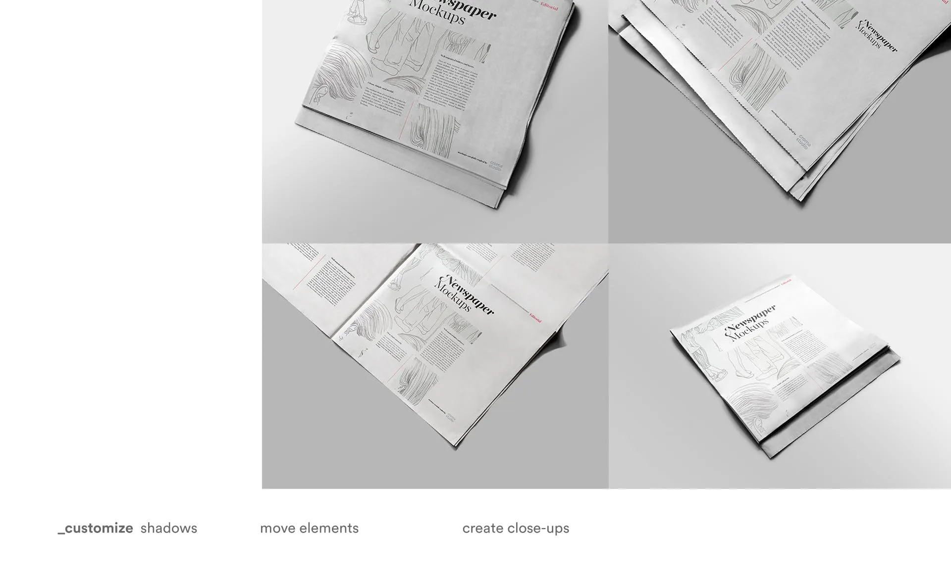 新闻报纸排版印刷局部效果图样机 Newspaper Mockups插图(2)