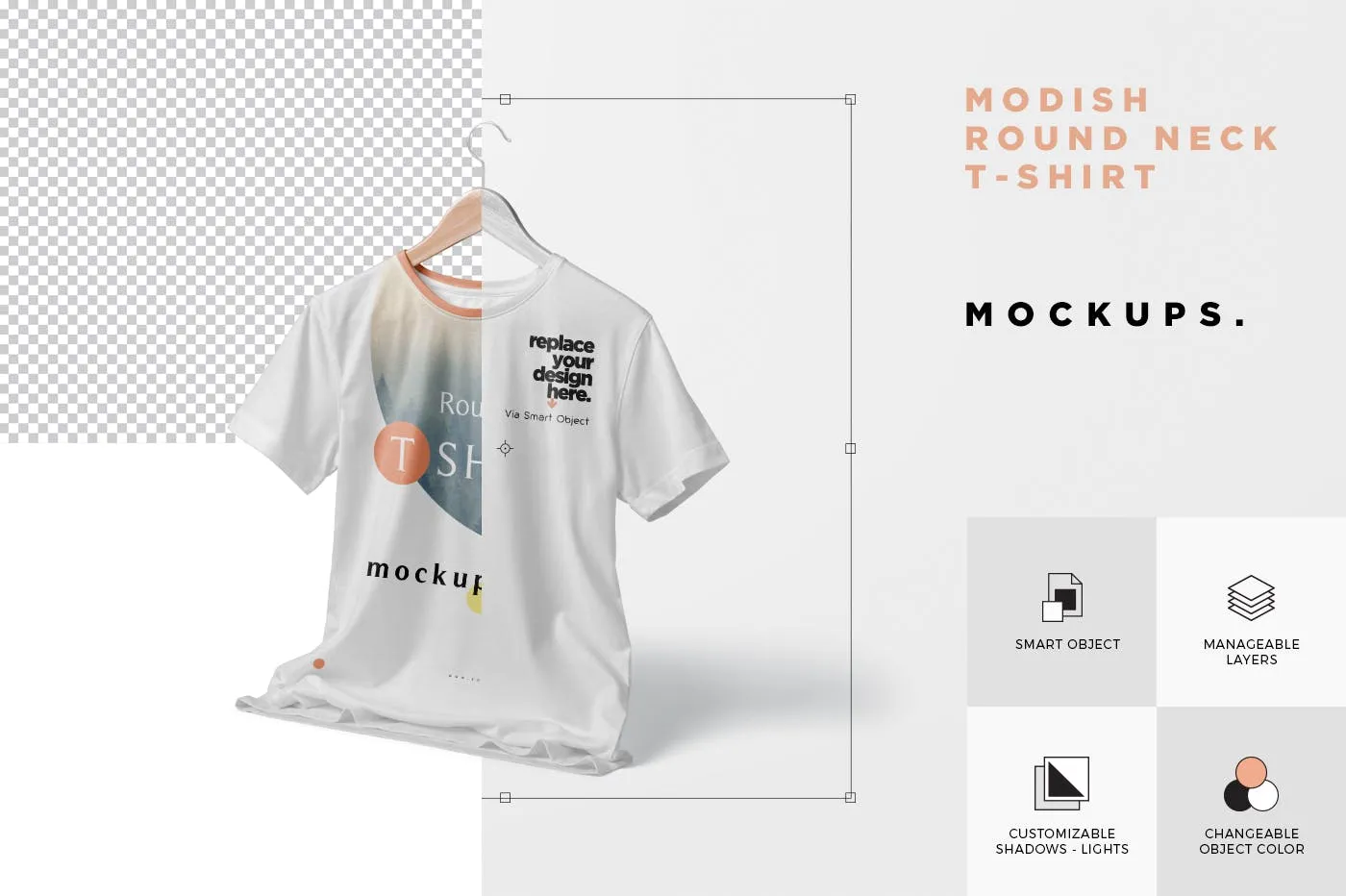 时尚圆领T恤印花设计效果图样机模板 Modish Round Neck T-Shirts Mockups插图(5)