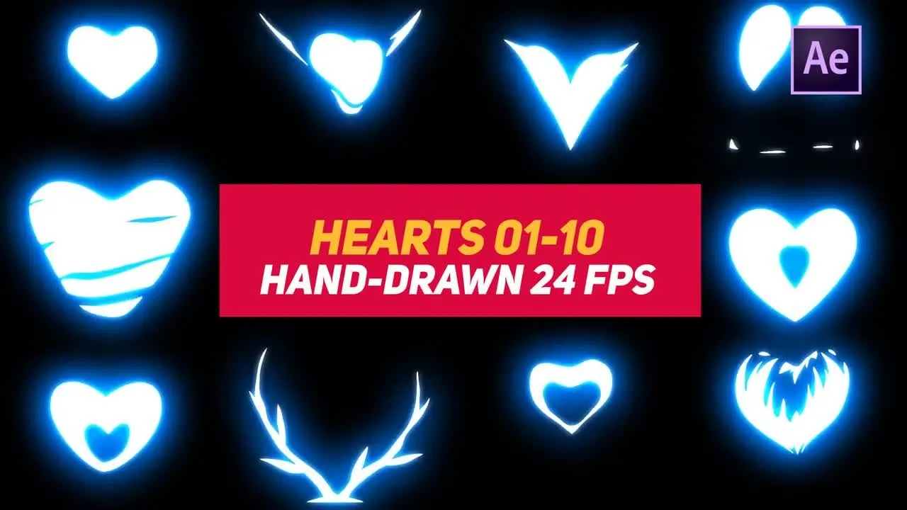 酷炫的动画手绘液体心脏元素像素设计精选AE模板