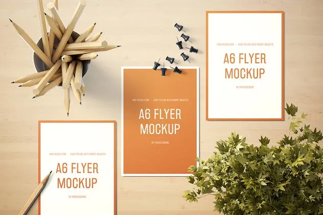 逼真A6纵向传单样机套装1 A6 Portrait Flyer Mockup Set 1插图(4)