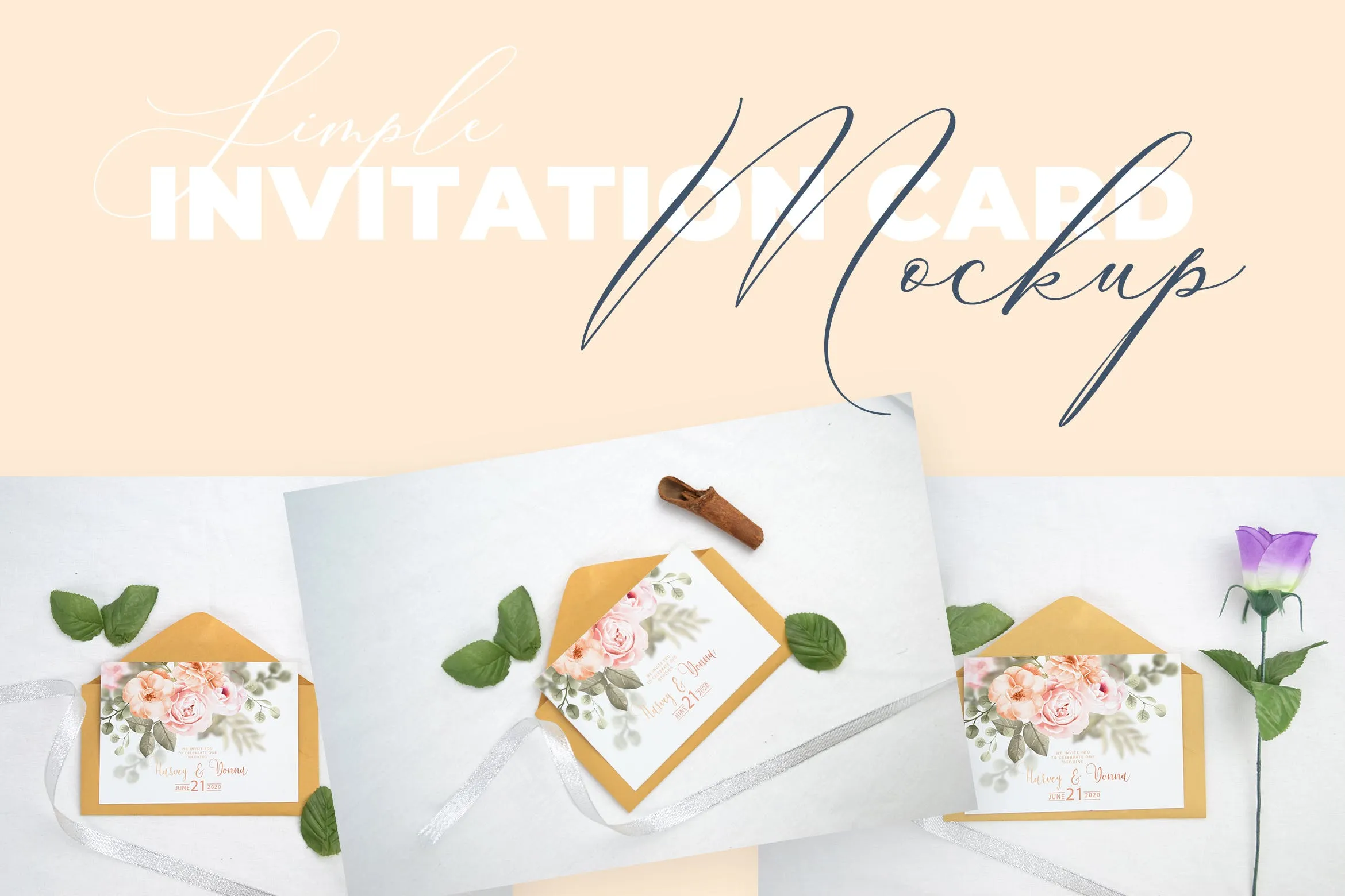 婚礼邀请函设计效果图样机像素设计精选模板v3 Beautiful Realistic Wedding Invitation Mockup V3