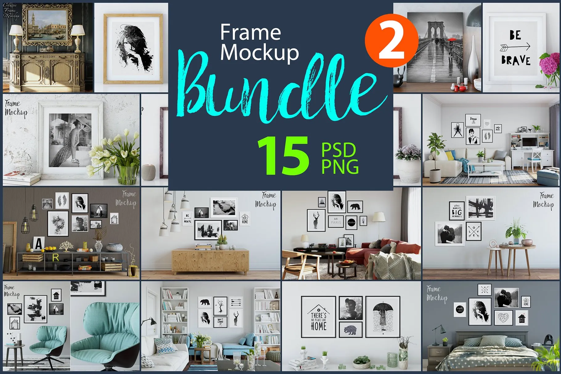 家居装饰画框相框样机模板合集 Interior Frame Mockup Bundle Vol. 2