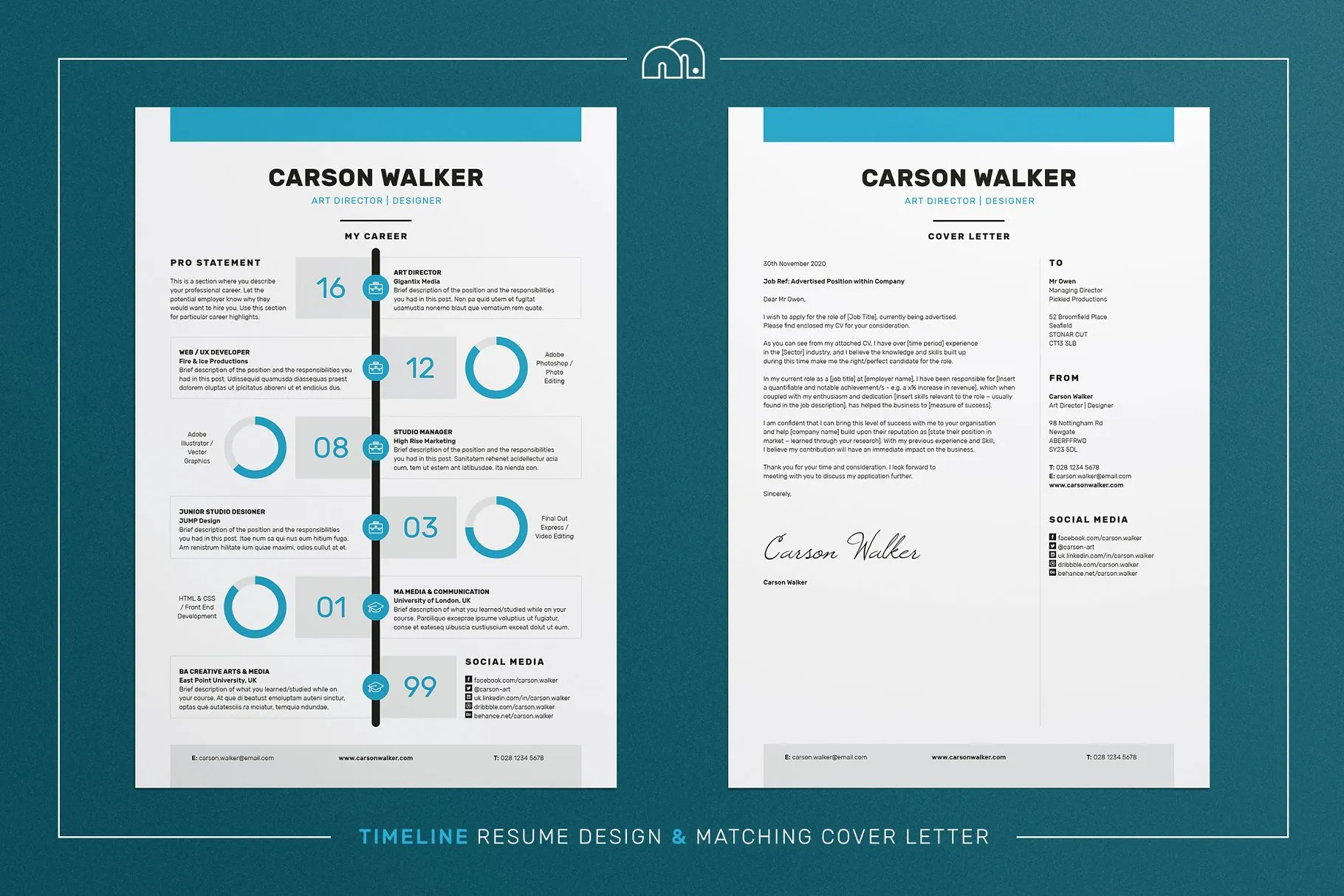 对称式排版电子简历模板 Carson – Resume/CV插图(1)