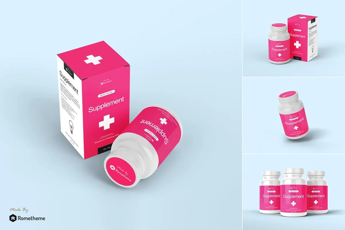 营养补充瓶药品包装设计样机模板V1 Supplement Bottle Mockup vol.1