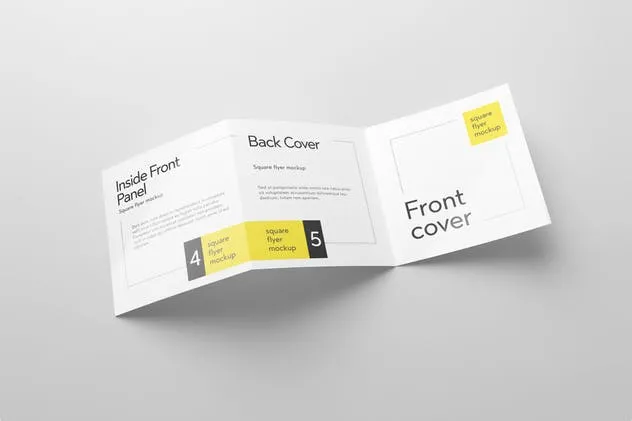 简约三折页方形传单样机 Tri-Fold Square Flyer Mockup插图(1)