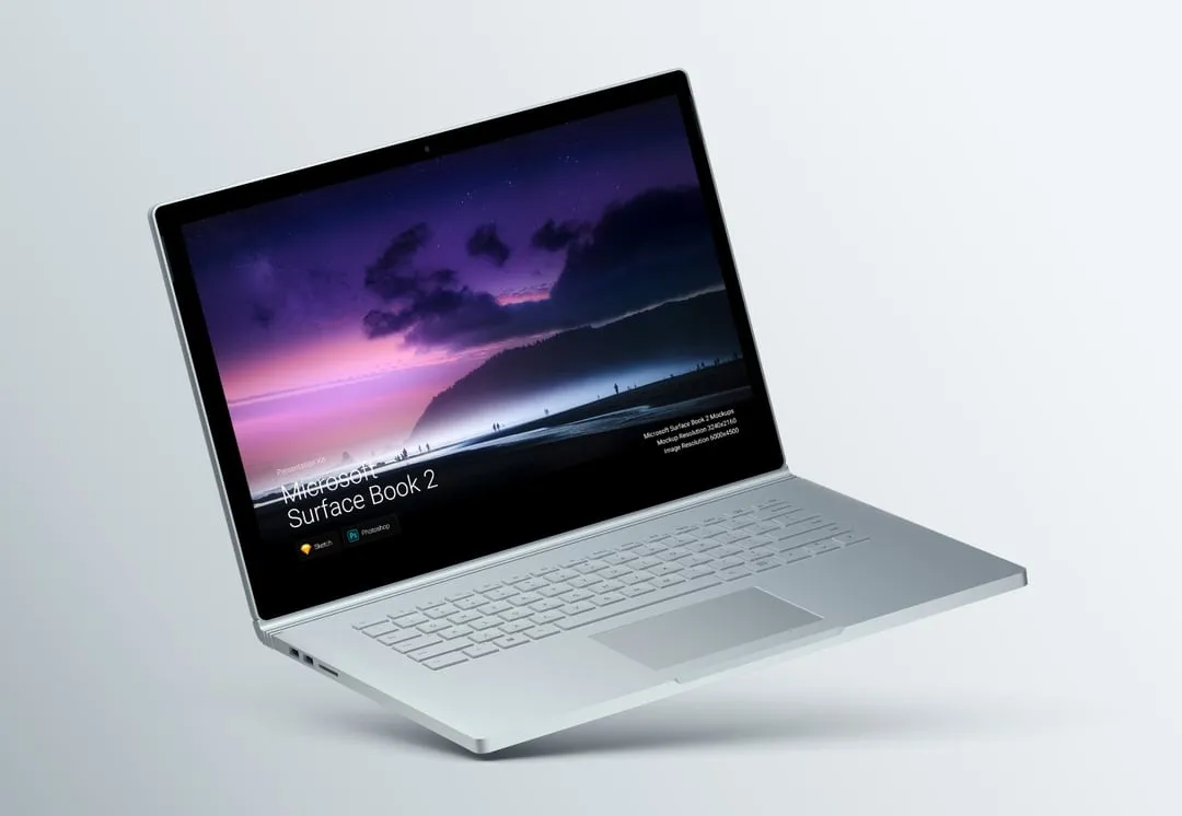 超级主流桌面amp;移动设备样机系列：Surface Book 2  微软笔记本样机 [兼容PS,Sketch;共2.7GB]