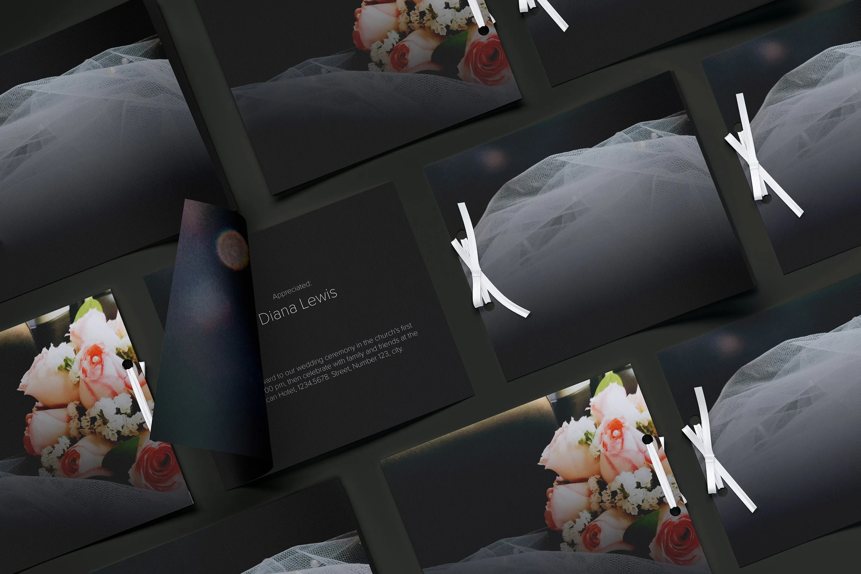 婚礼邀请函/贺卡设计效果网格布局样机 Wedding Cards Mockup, Grid Layout插图(4)