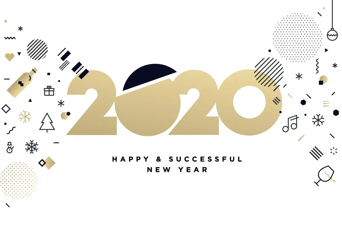 2020新年贺卡矢量像素设计精选模板v2 Happy New Year 2020 greeting card