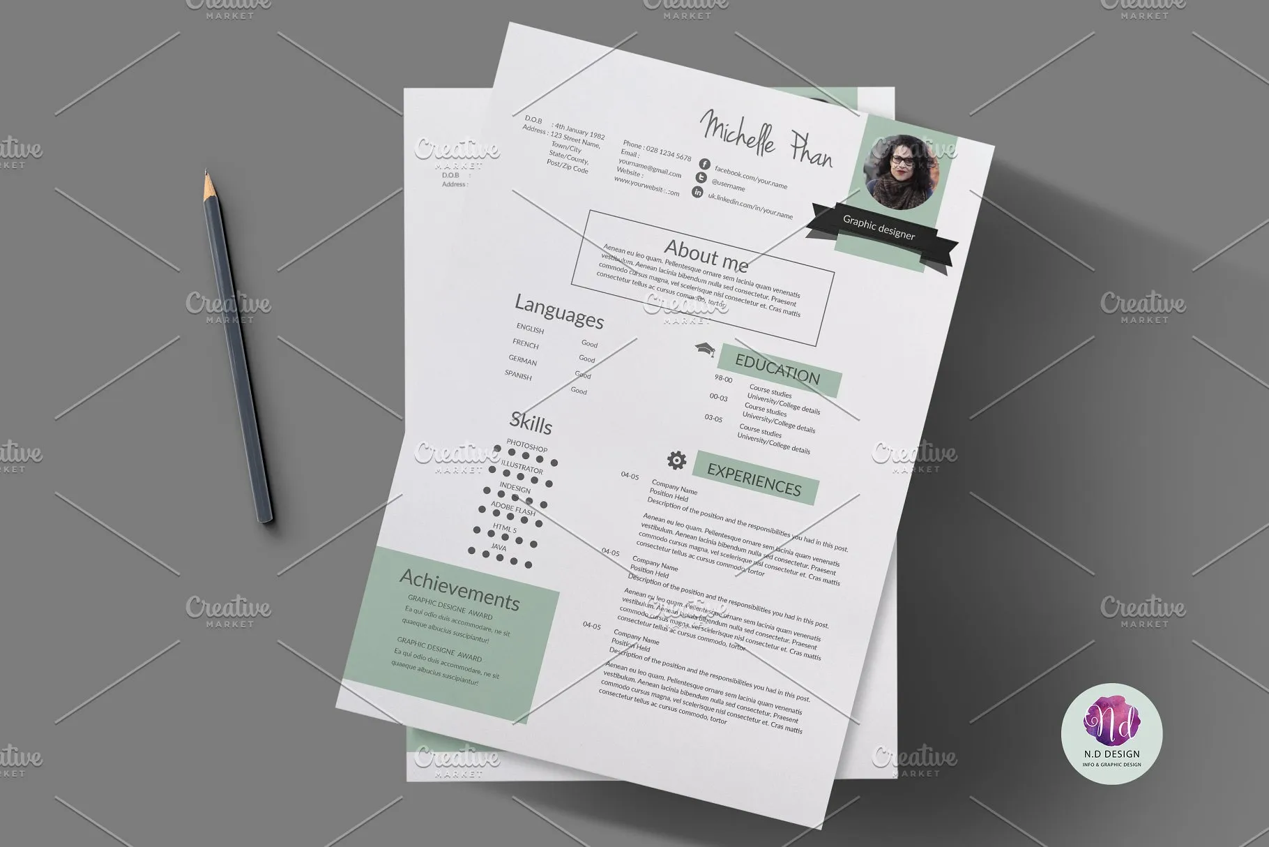 二合一简约简历模板 Resume template插图(1)