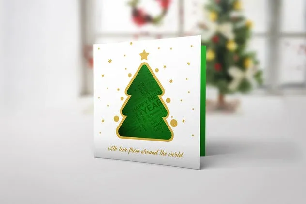 镂空设计圣诞节/新年贺卡样机模板 Christmas New Year Card Mock-Up插图(2)