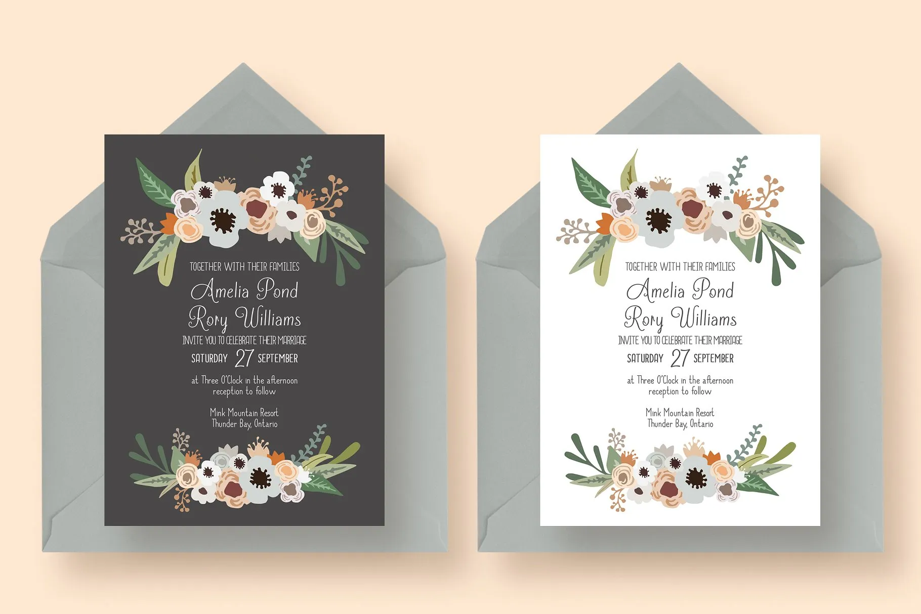 现代花卉婚礼邀请函模板套装 Modern Floral Wedding Suite插图(1)