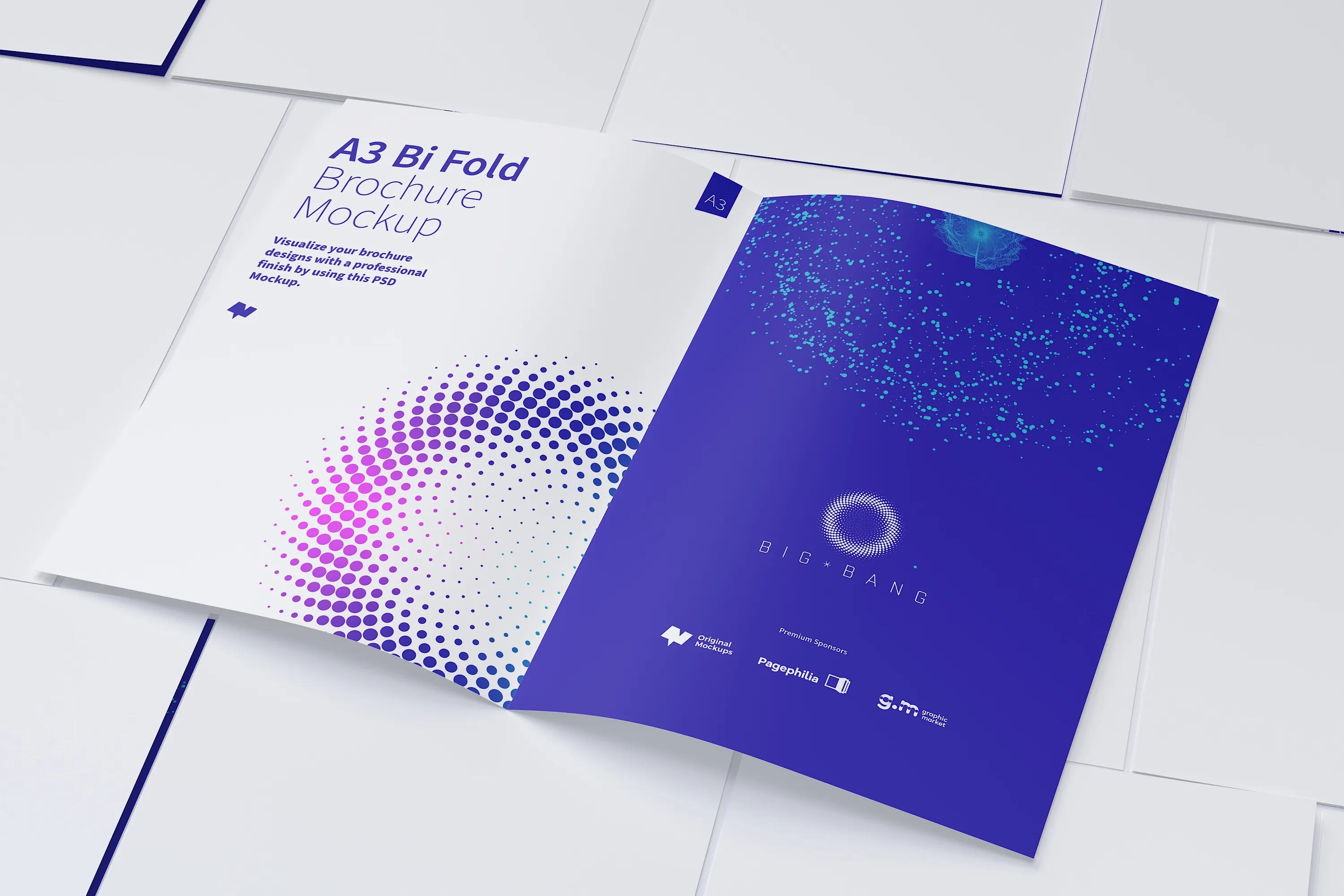 A3纸张大小传单设计图样机06 A3 Bi Fold Brochure Mockup 06插图