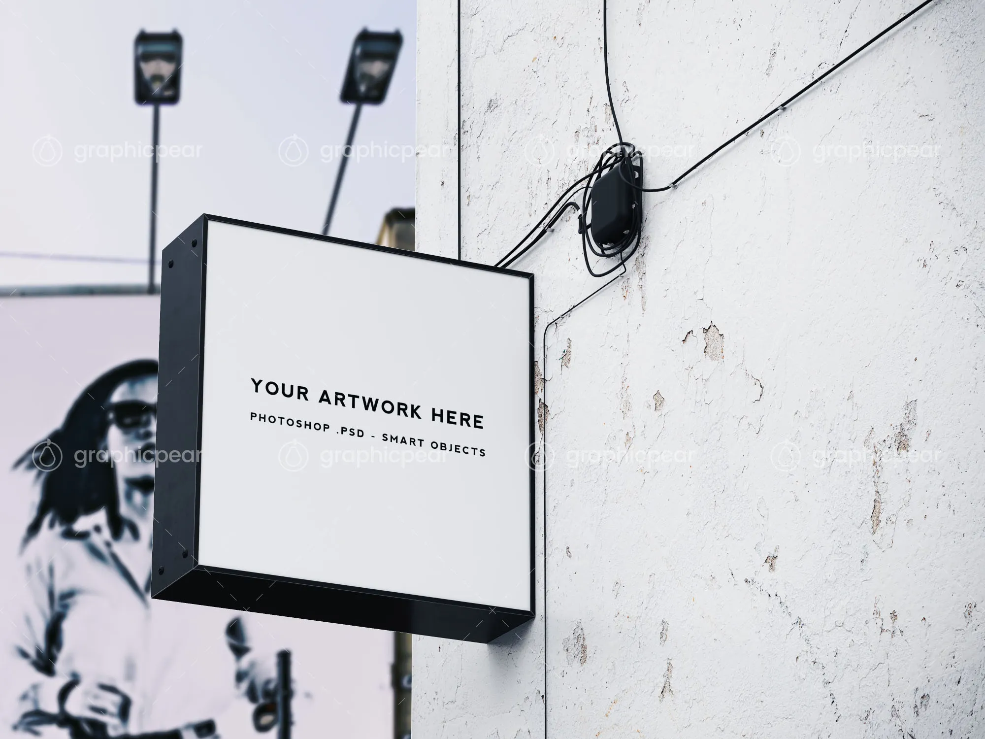 方形商店标志广告灯箱样机插图(3)