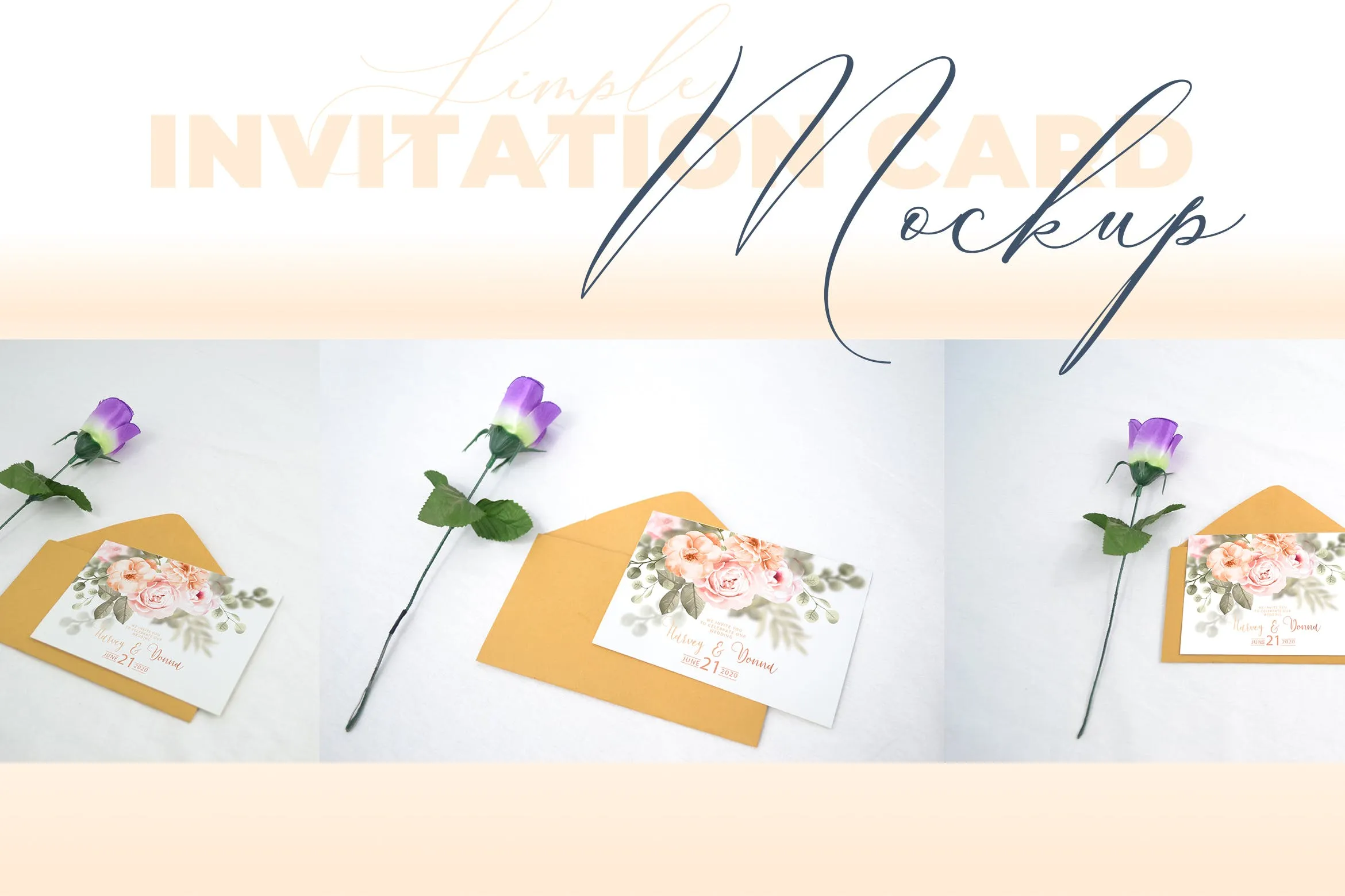 婚礼邀请函设计效果图样机像素设计精选模板v1 Realistic Wedding Invitation Card Mockup