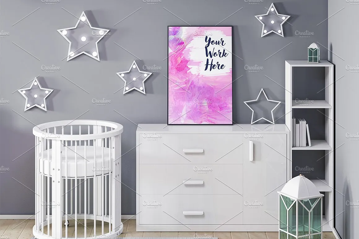 10款孩子室内海报框架展示模型集合下载Poster frame mockup in child room[psd]插图(4)