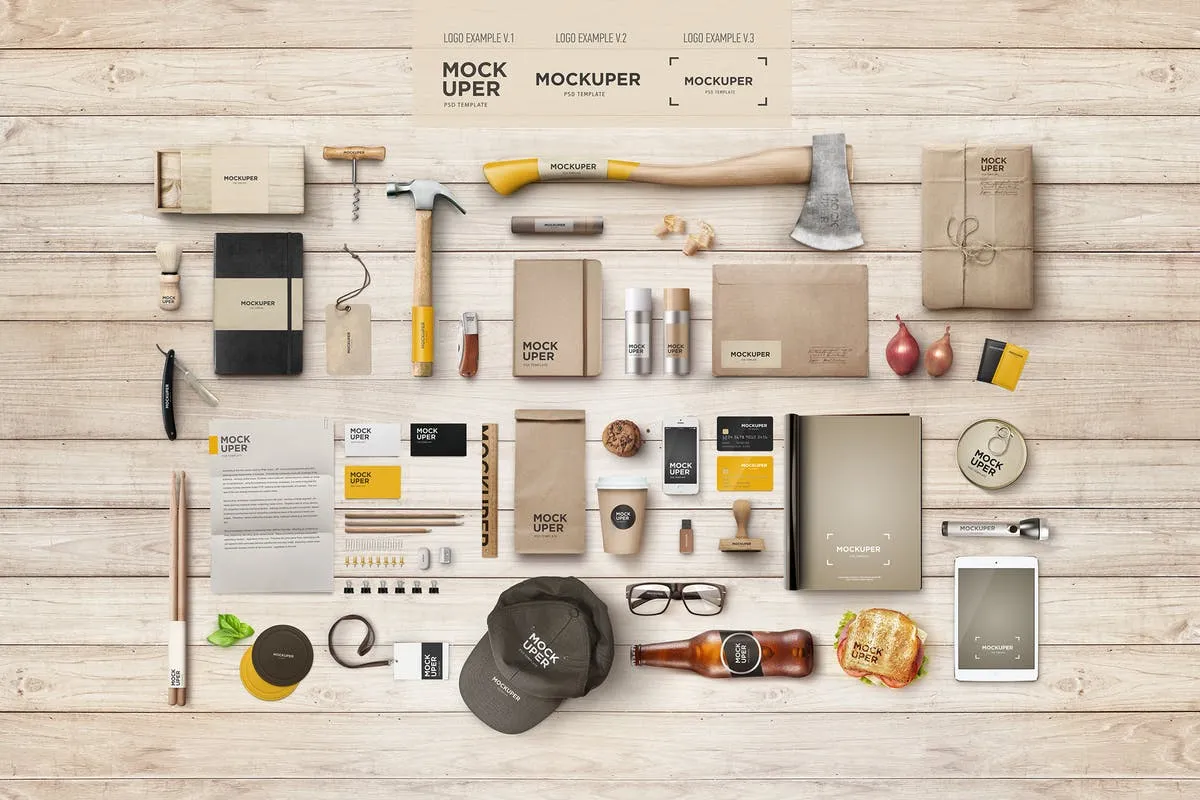 木制工艺品品牌等距场景样机 Brutal Wood Branding Mock-Up (PSD)插图