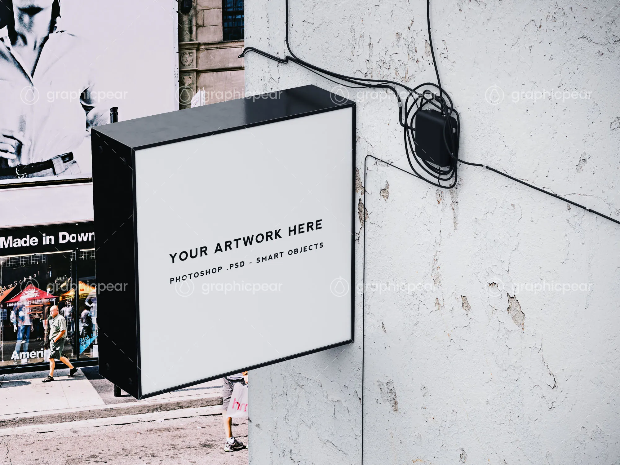 方形灯箱广告牌/店招效果图样机模板 Square Shop Sign Mockup插图(4)