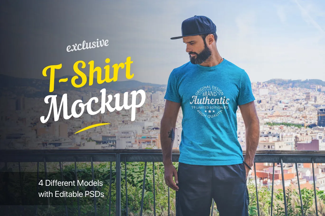 男士T恤印花设计模特上身效果预览样机 T-Shirt Mockup Collection 01插图