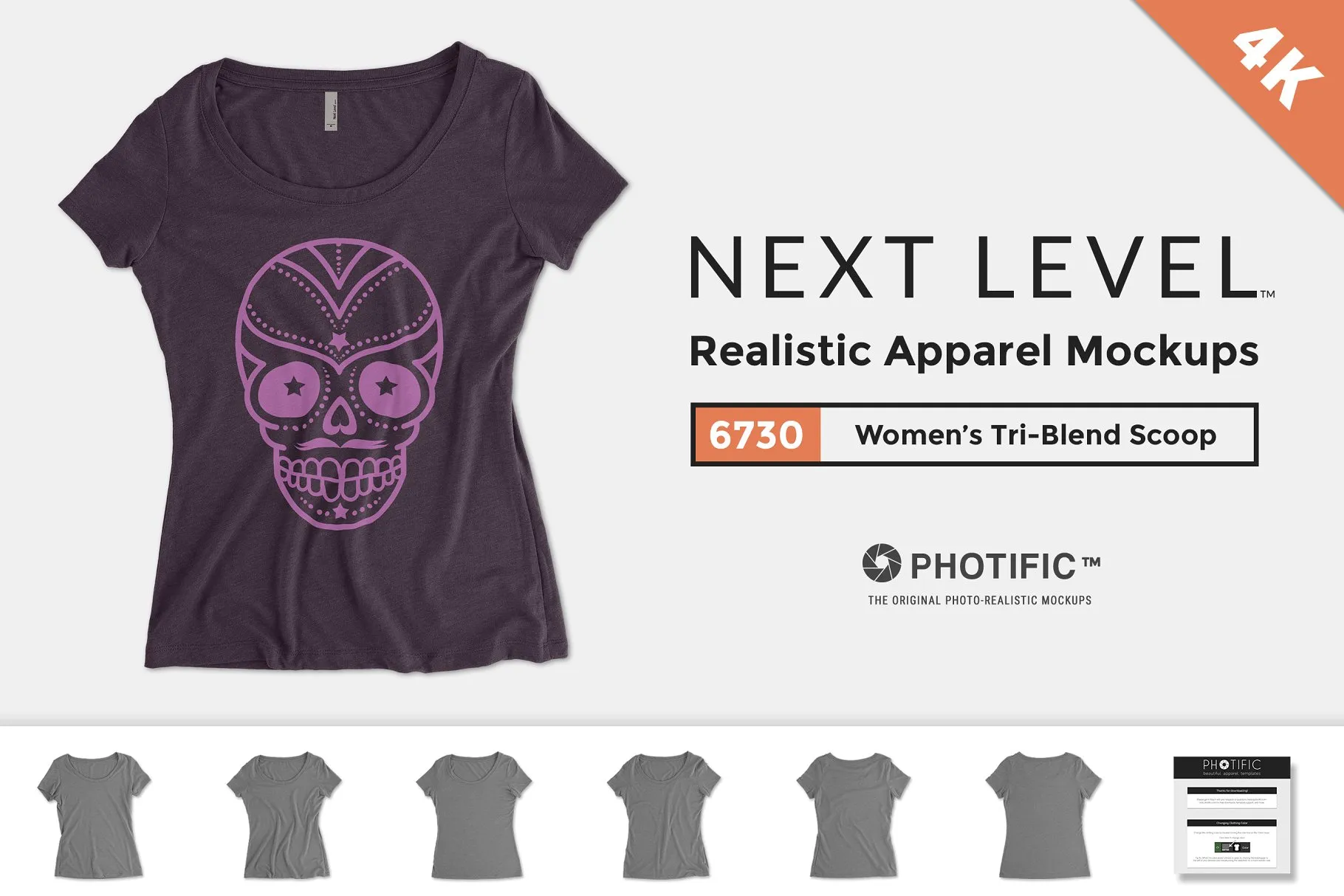 收腰款式女士T恤样机模板 Next Level 6730 Tri-Blend Scoop