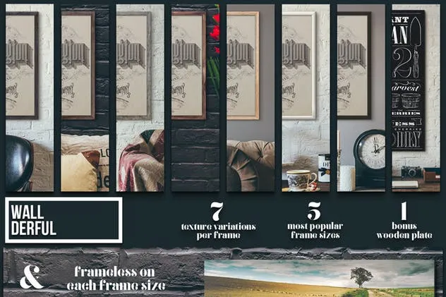 奢华室内画框相框样机模板 “Wallderful” – Frames Mockups插图(1)