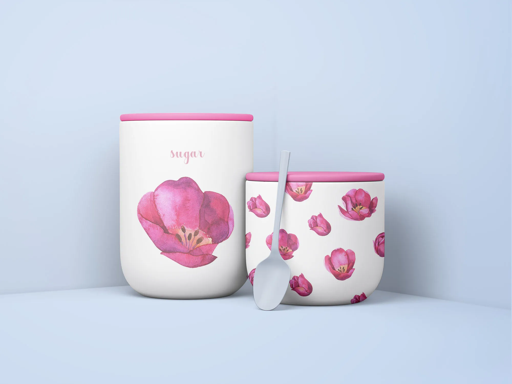 极简主义风食品储存罐样机模板 Minimal Jars with Spoon Mockup插图(1)