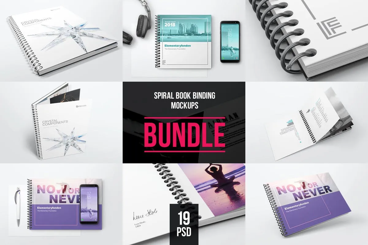 活页记事本印刷品样机套装 Spiral Book Binding Bundle Mockups