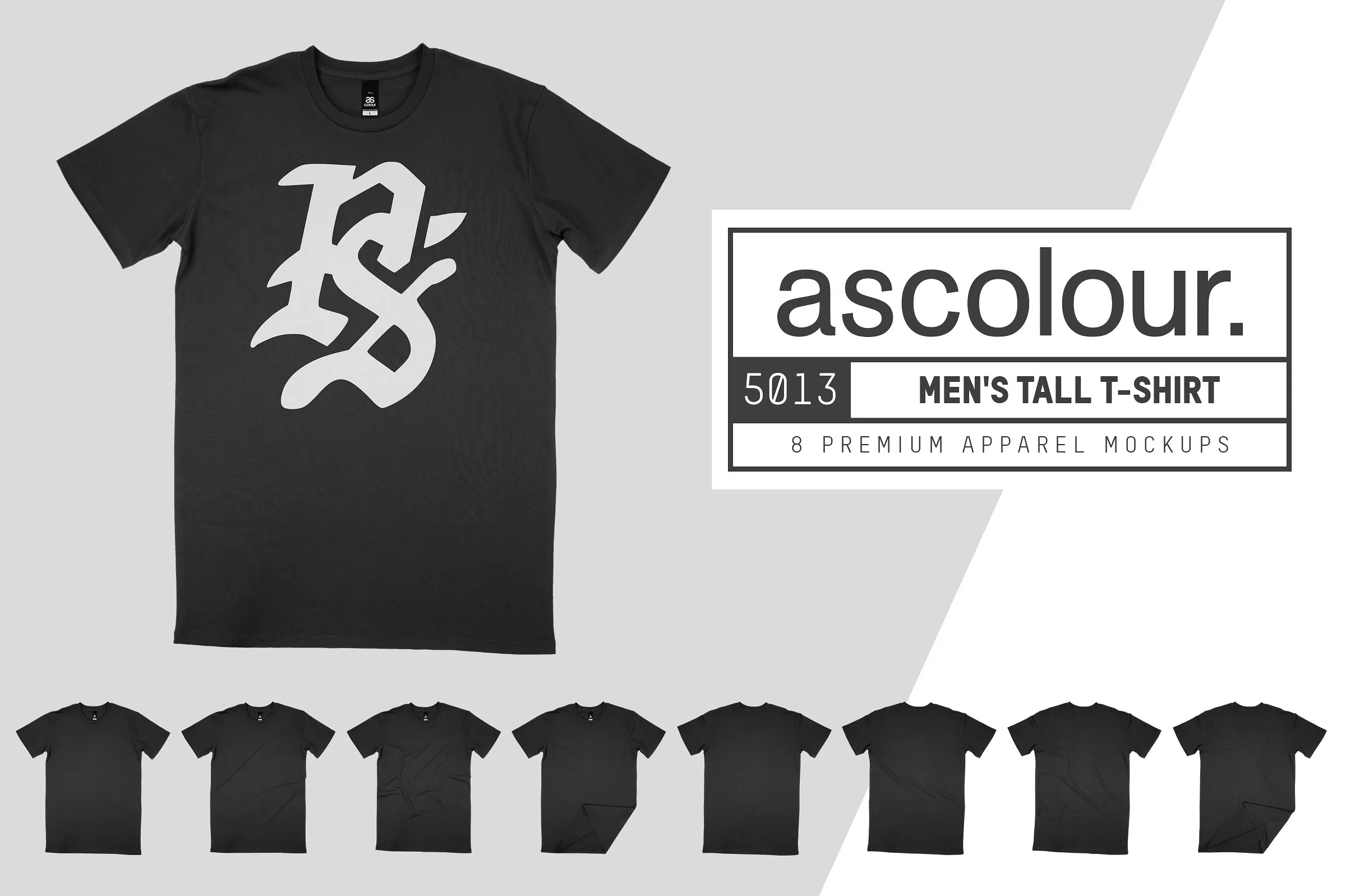 男生黑白色休闲风T恤服装样机 AS Colour 5013 Men#8217;s Tall Tee Mocks