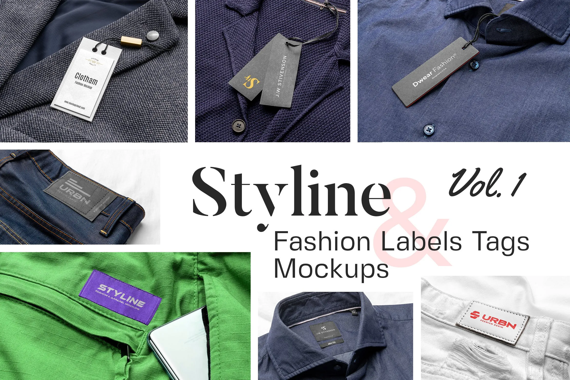 Styline系列服装标签＆吊牌VI设计素材库精选模板v1 Styline – Apparel Labels and Tags Mockups vol 1插图