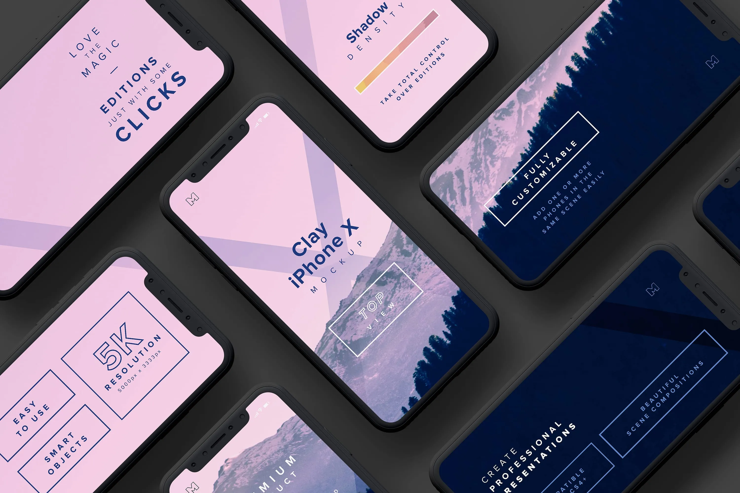 iPhone X手机多屏幕设计预览图等距场景样机 Clay iPhone X Mockup 03插图(1)