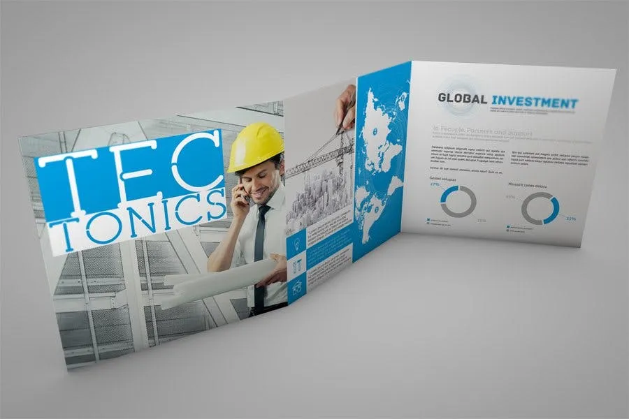 方形三折宣传册传单设计效果图样机 Square Trifold Brochure Mockup插图(2)