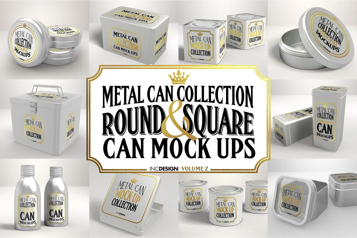 金属盒子瓶罐包装样机v2 Vol. 2 Metal Can Mockup Collection