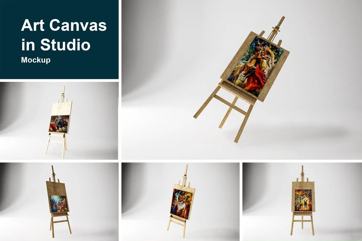 油画艺术作品展示样机 Art Canvas in studio插图