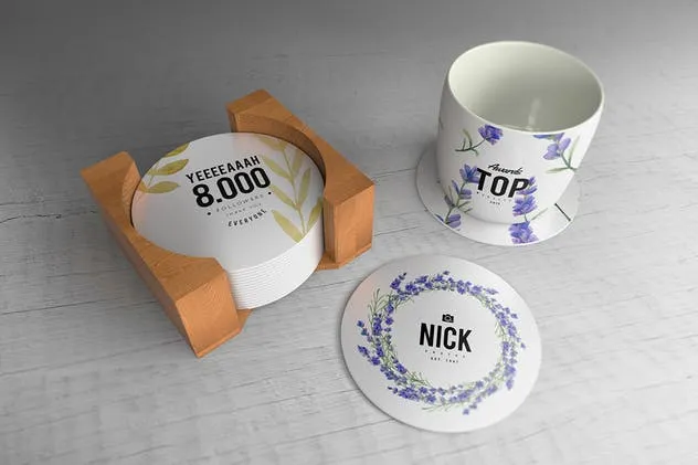 简约酒杯/咖啡杯垫样机V2 Coaster Mockups V2插图(9)