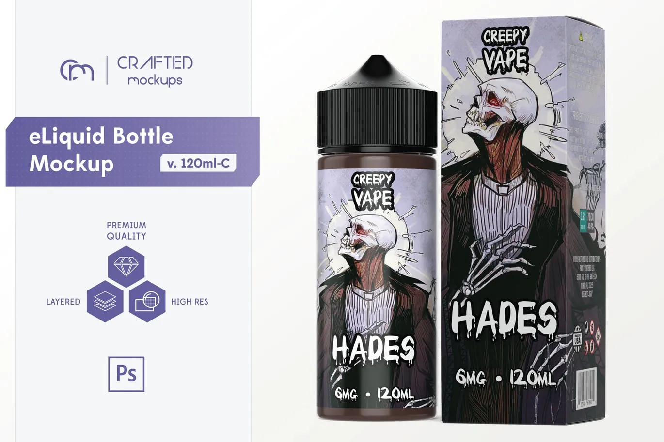 120ml容量装电子烟油瓶外观设计预览样机模板 eLiquid Bottle Mockup v 120ml-C插图