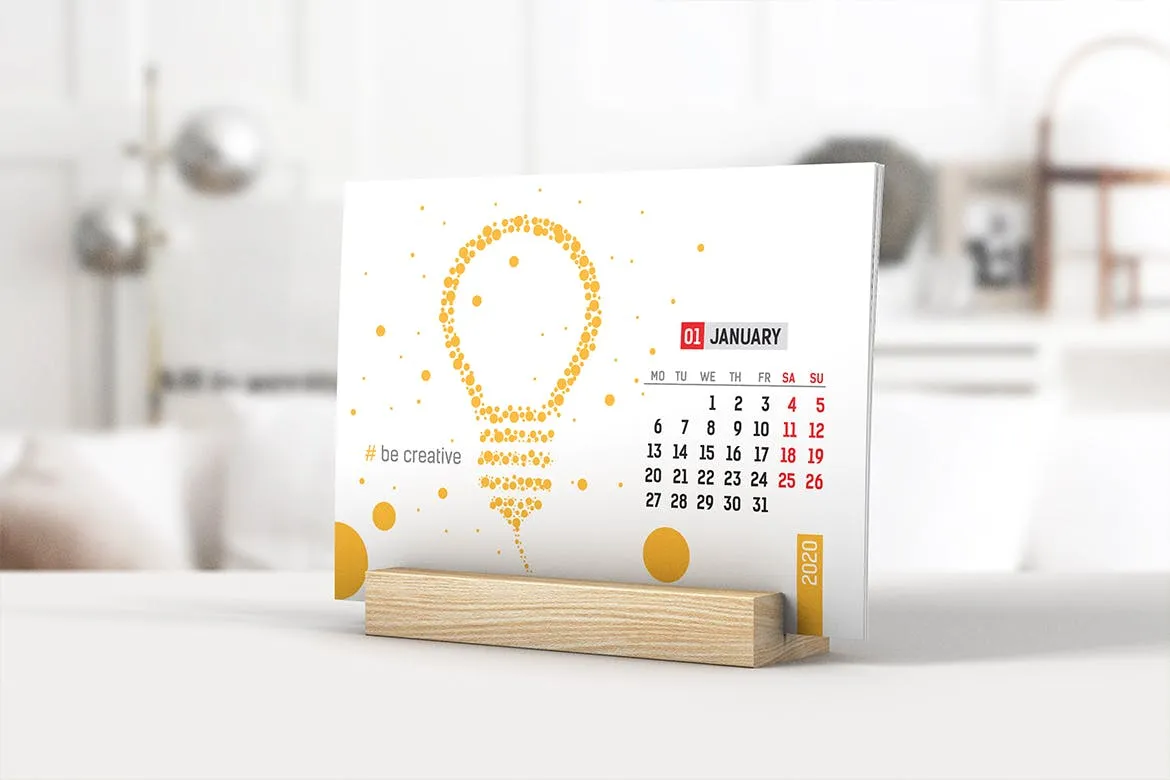 木架桌面台历设计图样机模板v02 Desk Calendar With Wooden Stand Mockup 02插图(2)
