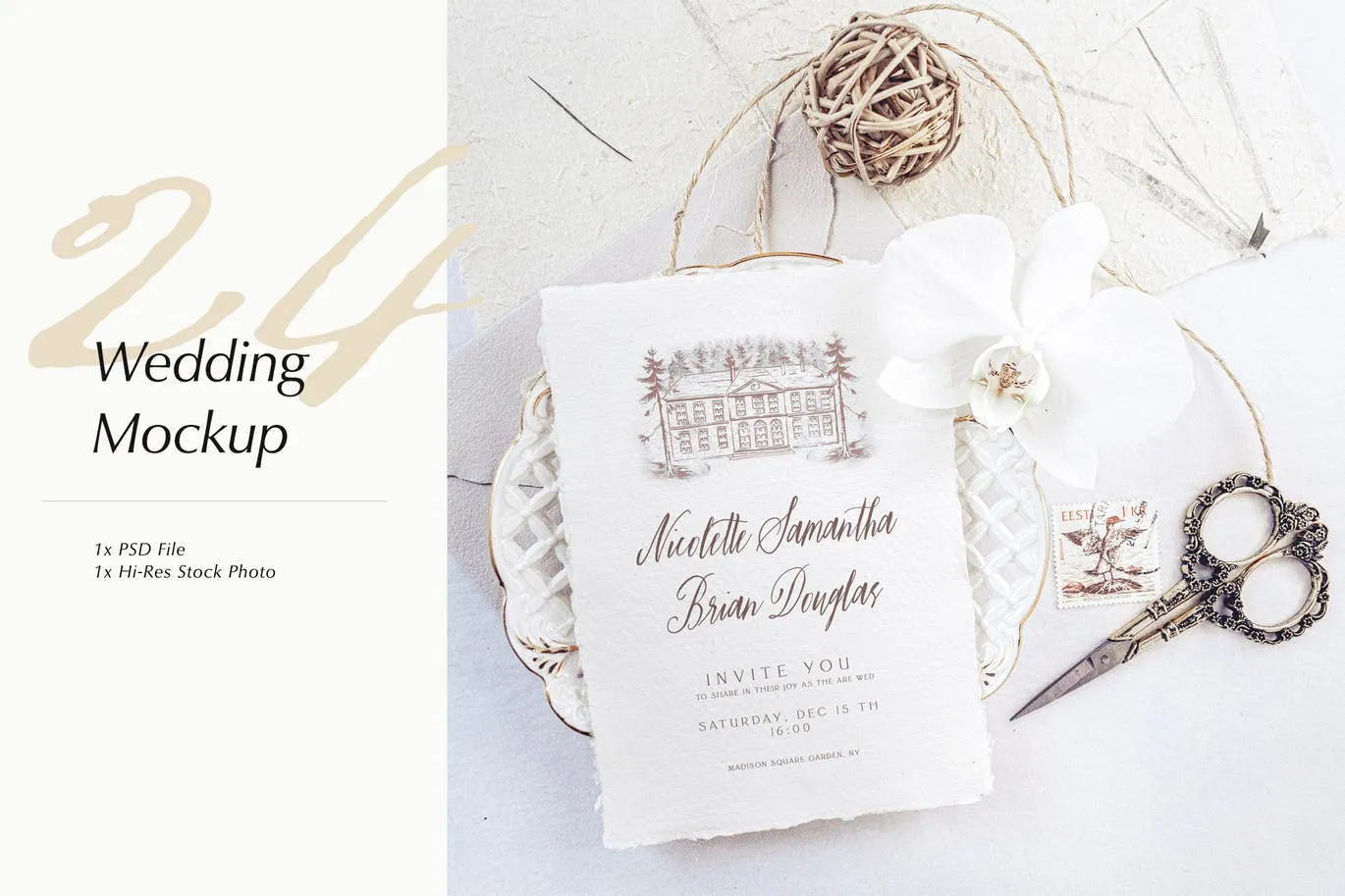 婚礼照片婚礼邀请函优雅风格设计样机素材库精选模板v24 Wedding Photo Mockup 24插图