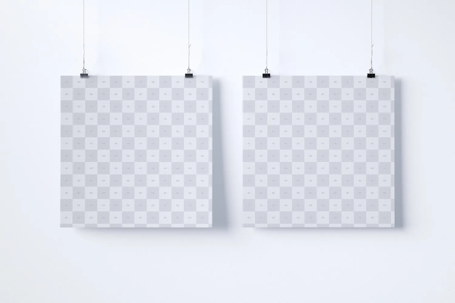1:1比例两幅肖像油画海报展示样机素材库精选 Two 1:1 square hanging posters mockup插图(1)